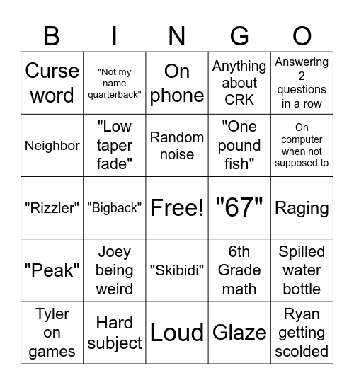 SCHOOL BINGO Card