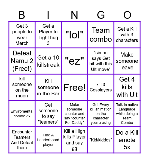 Heroes battlegrounds Bingo Card