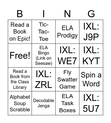 March ELA Bingo Card