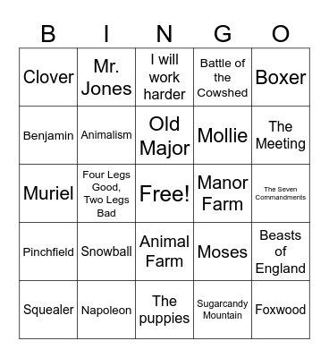 Animal Farm Ch. 1-4 Review Bingo Card