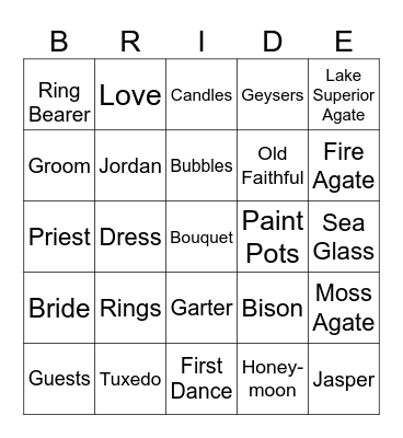 Bridal Shower Bingo 6-25 Bingo Card