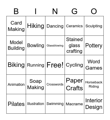 Popular Hobbies Bingo Card