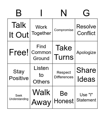 Conflict Resolution Bingo Card