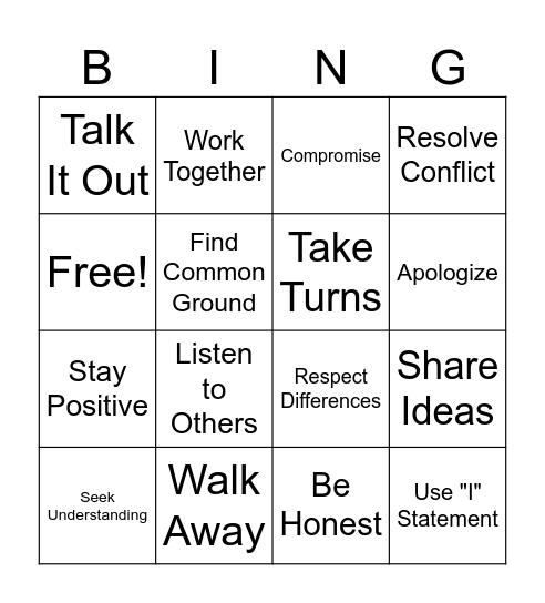 Conflict Resolution Bingo Card