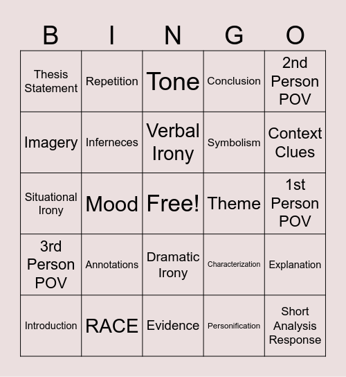 STAAR BINGO Card