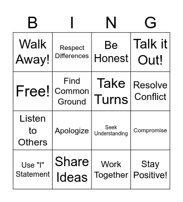 Conflict Resolution Bingo Card