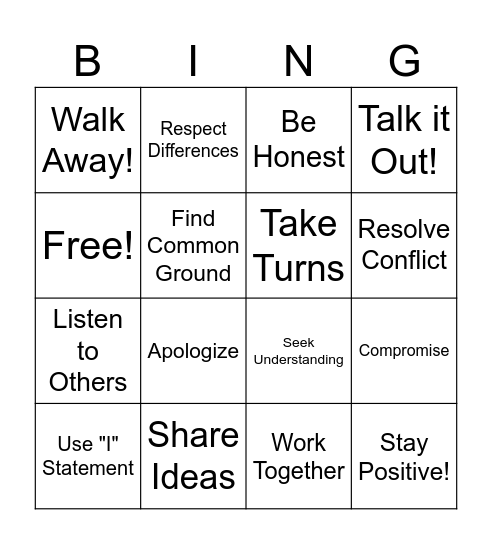 Conflict Resolution Bingo Card