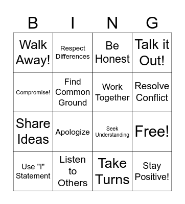 Conflict Resolution Bingo Card