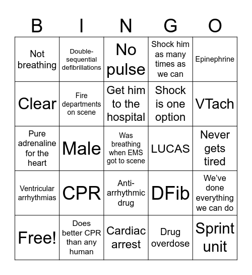 Unconscious Bingo Card