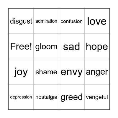 Our Feelings Bingo Card