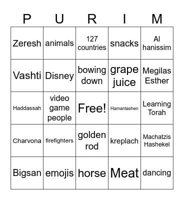 Purimingo Bingo Card