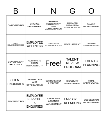People and Culture Bingo Card