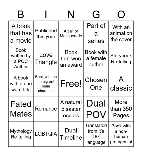 Bookish Bingo Card