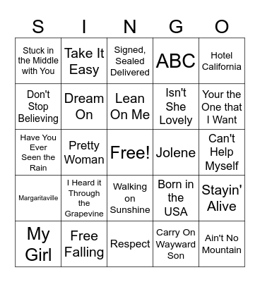 Oldies Bingo Card