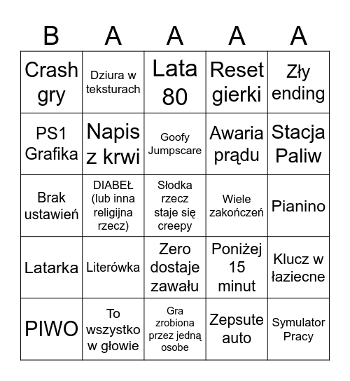 Horrordziela Bingo Card