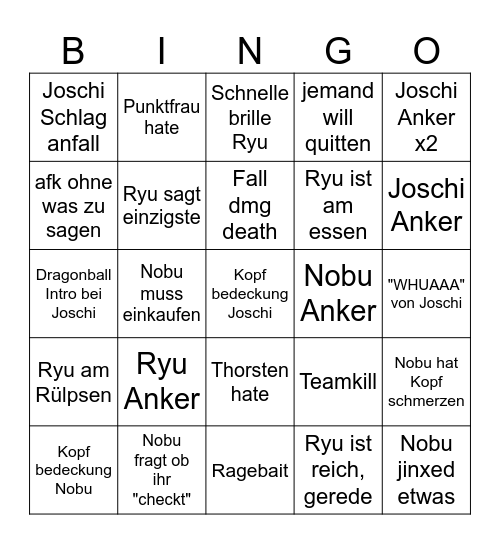 ANKER CHALLENGE Bingo Card
