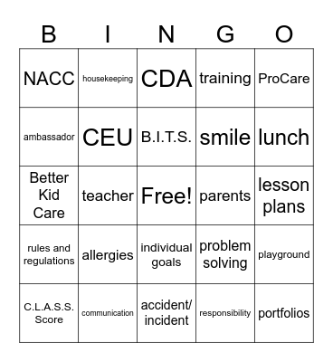 Training Day Bingo Card