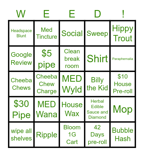 Prize Bingo Card