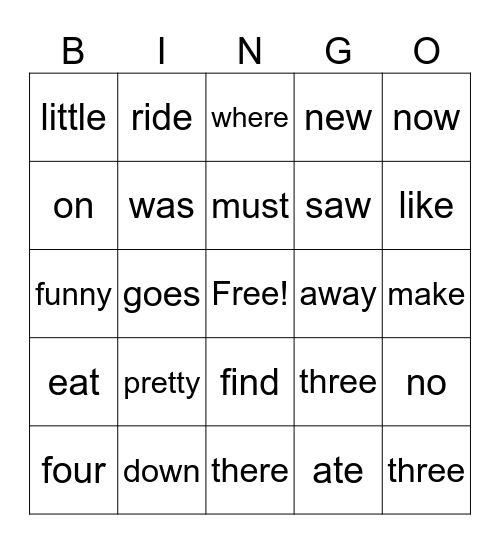 List A Bingo Card