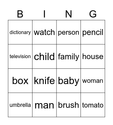 PLURAL AND SINGULAR Bingo Card