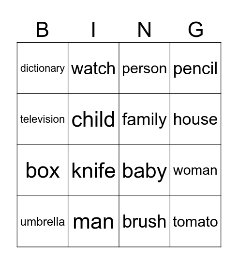 PLURAL AND SINGULAR Bingo Card