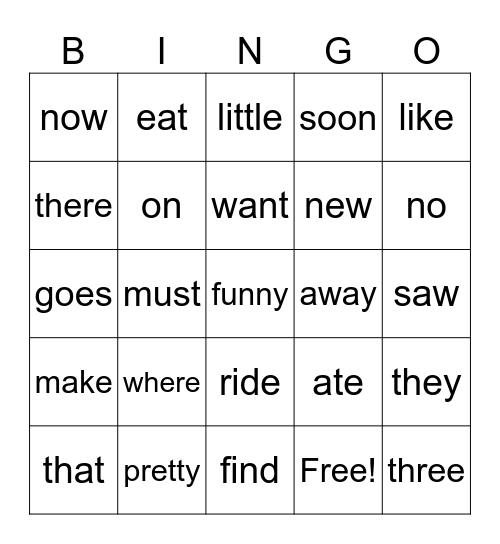 List A Bingo Card