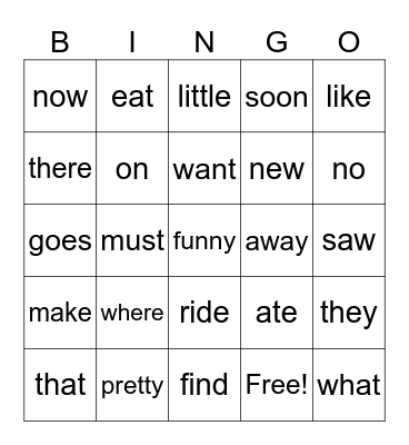 List A Bingo Card
