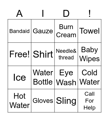 First Aid Bingo Card