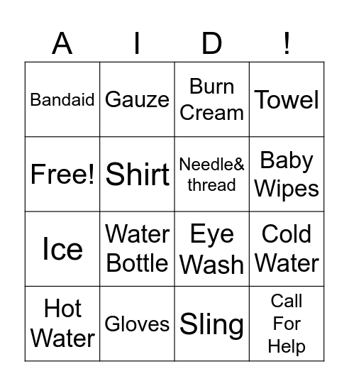 First Aid Bingo Card