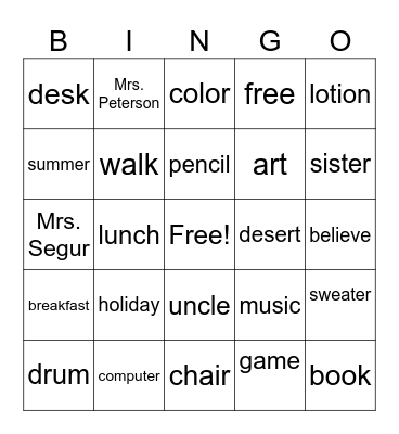 Untitled Bingo Card