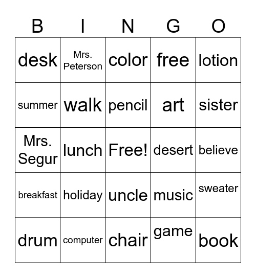Untitled Bingo Card