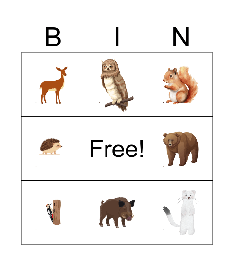 Zwierzęta Bingo Card