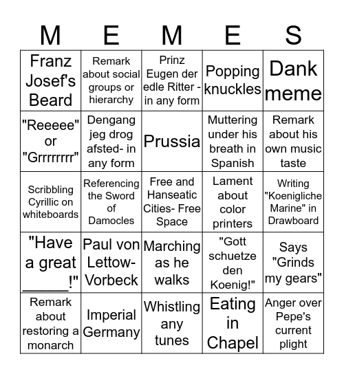 Wesley Jones Bingo Card