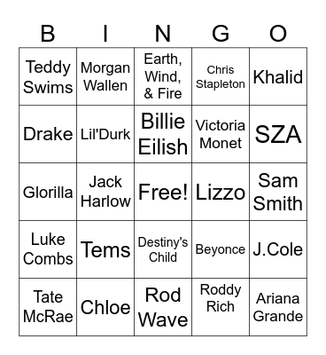 Music Bingo Card