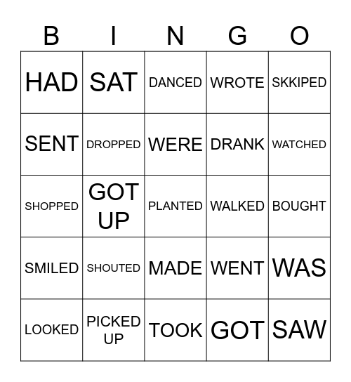 PAST SIMPLE Bingo Card