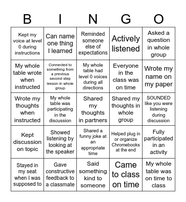 Second Step BINGO Card