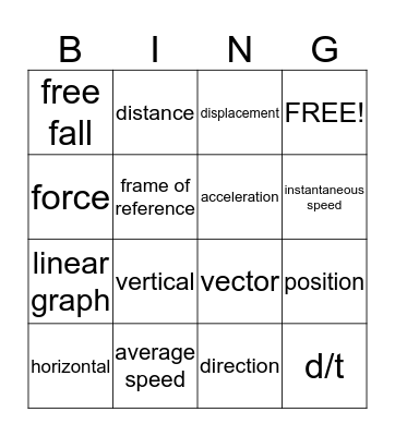 Sumner Force & Motion Bingo Card