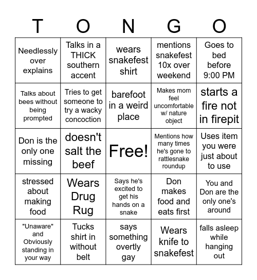 TONGO Bingo Card