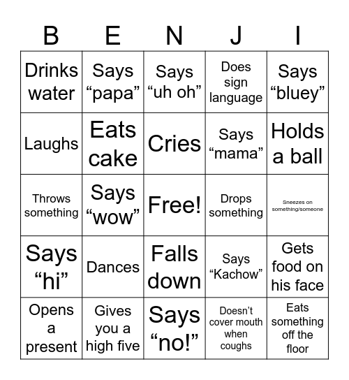 Benji BINGO Card