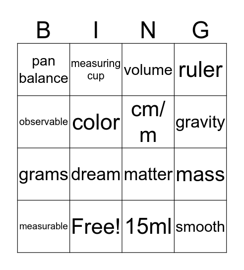 physical properties Bingo Card