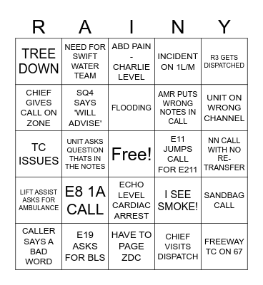 RAIN RAIN GO AWAY Bingo Card