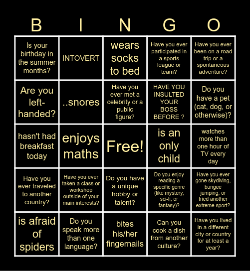 HUMAN BINGO BY THE GODS Bingo Card