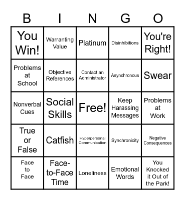 Chapter 2 - Social Media Bingo Card