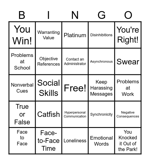 Chapter 2 - Social Media Bingo Card