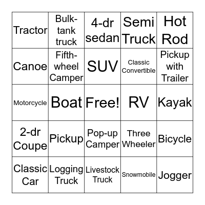 East Bound Bingo Card