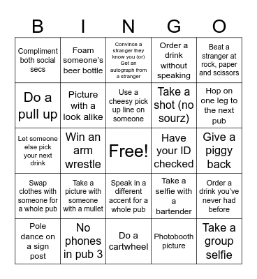 Pub Bingo 2025! Bingo Card