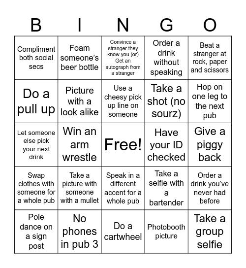 Pub Bingo 2025! Bingo Card