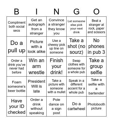Pub Bingo 2025! Bingo Card