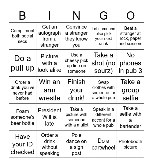 Pub Bingo 2025! Bingo Card