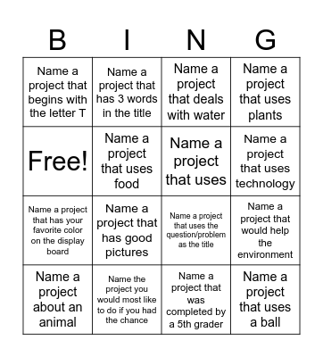 Science Fair Scavenger Hunt Bingo Card